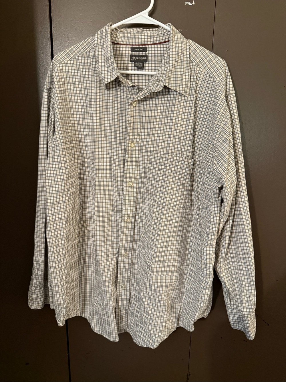 St. John's Bay Men's Plaid Button-Up Shirt in White and Blue